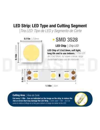 Tira LED SMD3528, IP68, 12V, 9W/M, 960 Lm/M, 120 LED/M, 5m