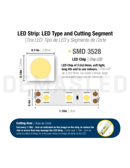 Tira LED SMD3528, IP68, 12V, 9W/M, 960 Lm/M, 120 LED/M, 5m