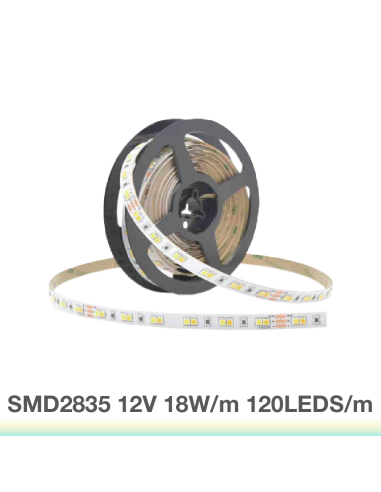Tira LED SMD2835, 12V 8W/m Mix Frío-Cálido 880lm/m 120 LED/m, 5m