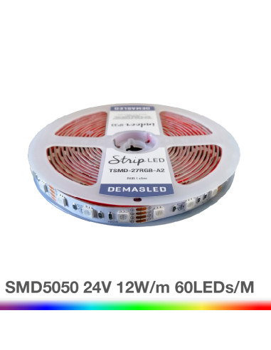 Tira LED SMD5050 24V 12W/m, RGB 720lm/m 60 LEDs/m, 5m