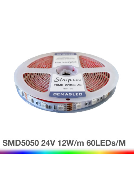 Tira LED SMD5050 24V 12W/m, RGB 720lm/m 60 LEDs/m, 5m