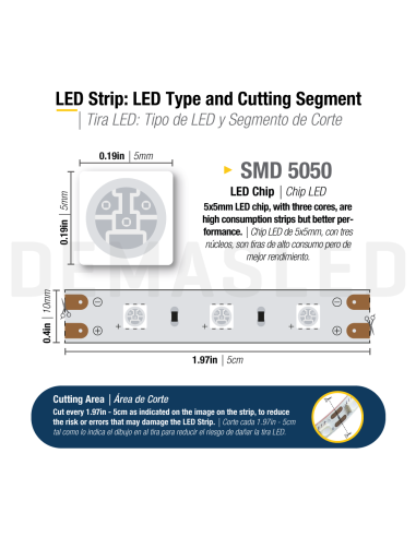 Tira LED UV SMD5050 12V 12W/M Ultravioleta 90lm/M 60 LEDs/M, 5m