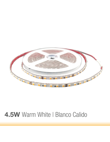 Tira LED SMD3528, 12V 4.5W/M Blanco Cálido 420 Lm/M 60 LEDs/M, 5m