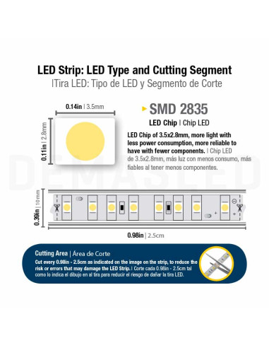 Tira LED SMD2835, 24V 24W/m, 240 LEDs/m, 5m