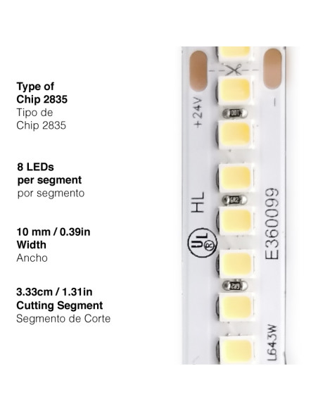 Tira LED SMD2835, 24V 33W/m, 4600 lm/m 240 LEDs/m, 5m