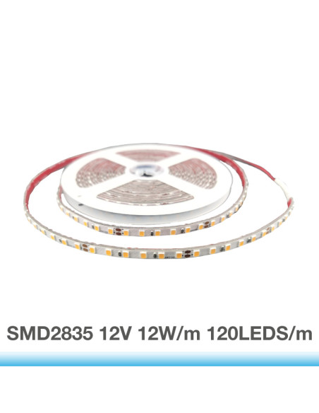 Tira LED SMD2835, 12V 12W/m 1200 lm/m, 120 LEDs/m, 5m