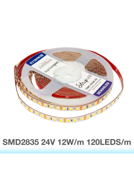 Tira LED SMD2835 24V 12W/m 1200lm/m 120 LEDs/m 8mm PBC, 5m