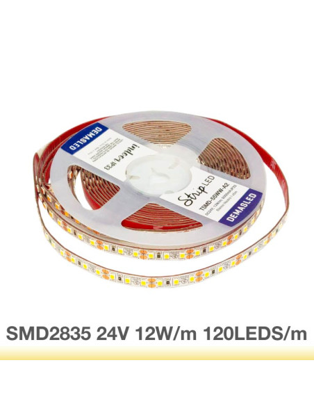Tira LED SMD2835 24V 12W/m 1200lm/m 120 LEDs/m 8mm PBC, 5m