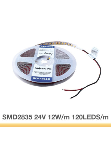 Tira LED SMD2835 24V 12W/m 1200lm/m 120 LEDs/m 8mm PBC, 5m