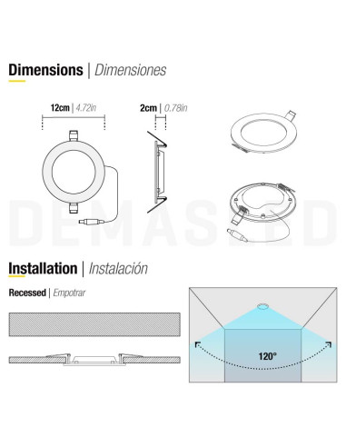 Panel LED redondo blanco de 12cm, 6W 390lm blanco para empotrar