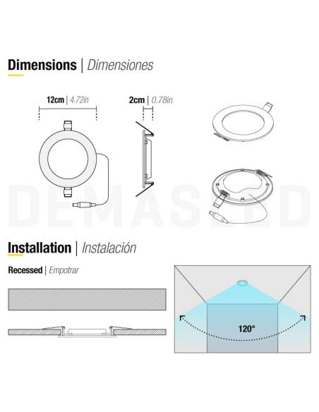 Panel LED redondo blanco de 12cm, 6W 390lm blanco para empotrar