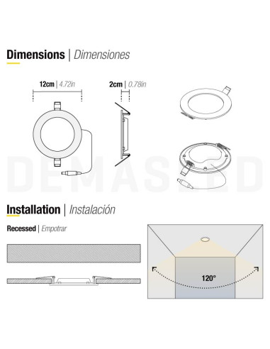 Panel LED redondo blanco de 12cm, 6W 390lm blanco para empotrar