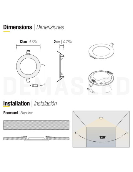 Panel LED redondo blanco de 12cm, 6W 390lm blanco para empotrar