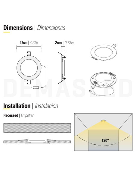 Panel LED redondo blanco de 12cm, 6W 390lm blanco para empotrar