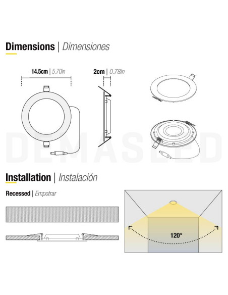 Panel LED redondo blanco de 14.5cm 9W 630lm para empotrar