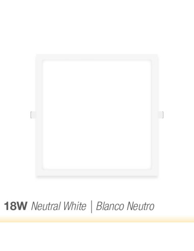 Panel LED cuadrado blanco, 22.3x22.3cm 18W 1440lm, empotrar