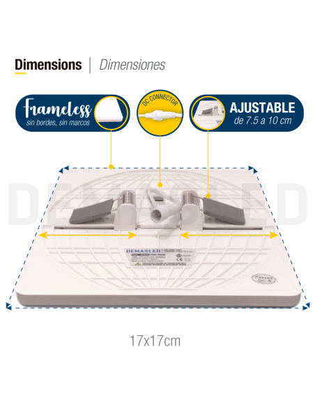 Panel LED cuadrado AJUSTABLE de 17x17cm 18W 1620lm, Empotrar