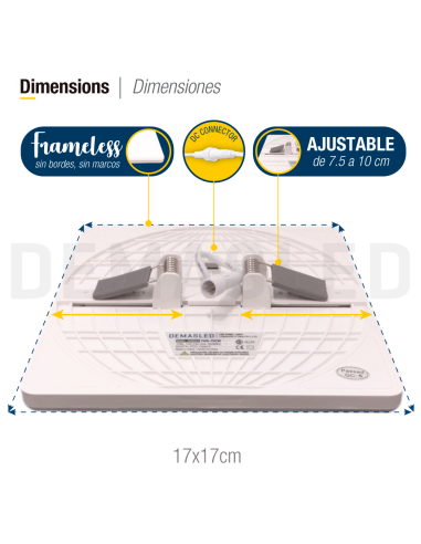 Panel LED cuadrado AJUSTABLE de 17x17cm 18W 1620lm, Empotrar