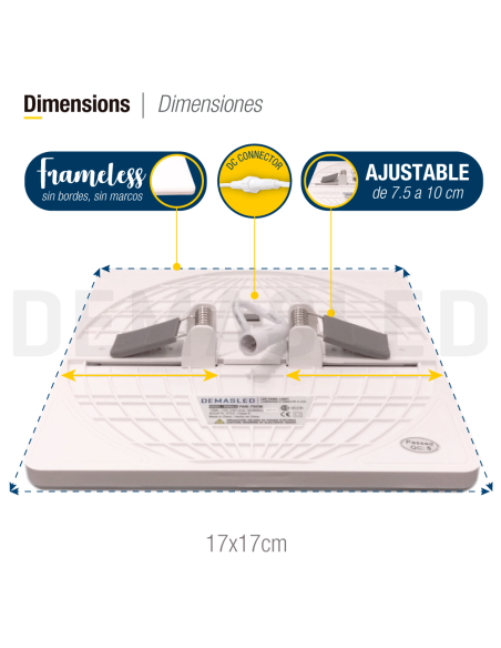 Panel LED cuadrado AJUSTABLE de 17x17cm 18W 1620lm, Empotrar
