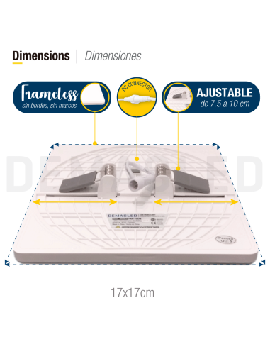 Panel LED cuadrado AJUSTABLE de 17x17cm 18W 1620lm, Empotrar