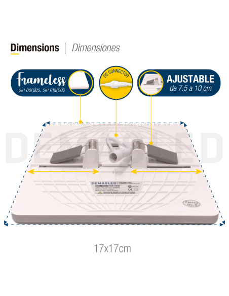 Panel LED cuadrado AJUSTABLE de 17x17cm 18W 1620lm, Empotrar