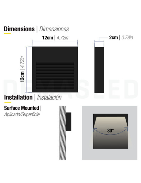 Aplique Exterior WALL SQUARE LED 6W Blanco Neutro 12x12cm 220-240V