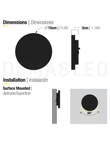 Aplique Exterior MOON LED 12W Blanco Neutro 15cm 450lm 85-265V