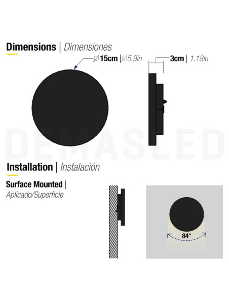 Aplique Exterior MOON LED 12W Blanco Neutro 15cm 450lm 85-265V