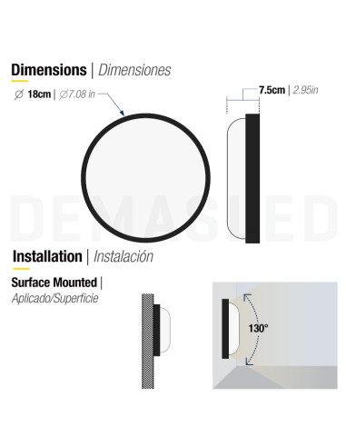 Aplique Exterior WALL ROUND LED 12W 1000lm Neutro 18cm 85-265V
