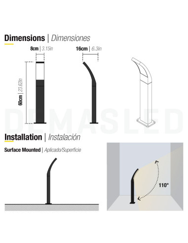 Baliza Exterior FLOOR CURVED LED 12W Neutro 1000lm 220-240V IP44