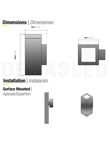 Aplique de pared Cuadrado Bidireccional Cromada 220-240V GU10