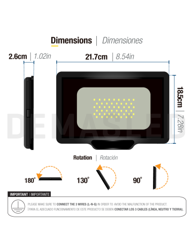 Proyector LED para Exteriores 50W 4250lm Blanco Frio 6500K, 220V