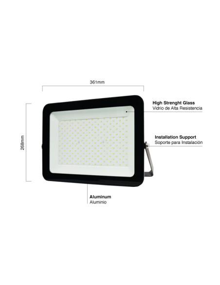 Proyector LED de Exteriores, 200W, 17000lm Blanco Frio 6500K 220V
