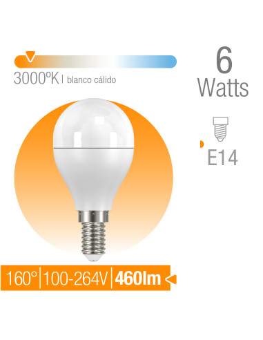 Bombilla E14 G45 esférica 6W