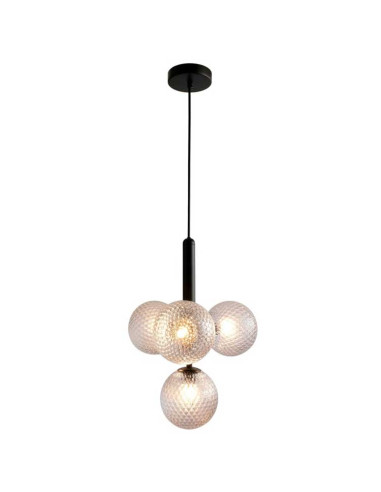Colgante MUSA negro con 4 globos transparentes texturizados
