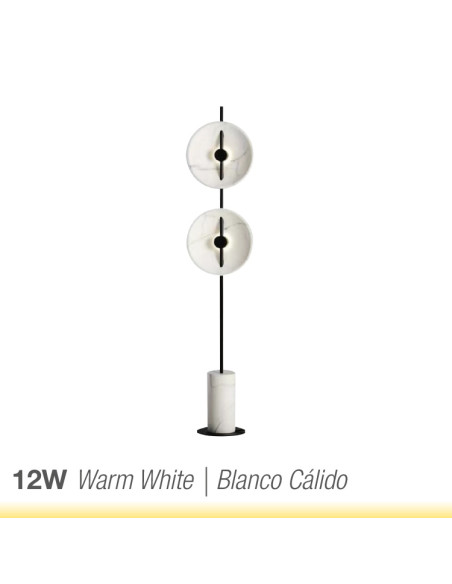 Lámpara de pie 12W, Negro Mate, Blanco Cálido 3000K 744lm, D-30cm