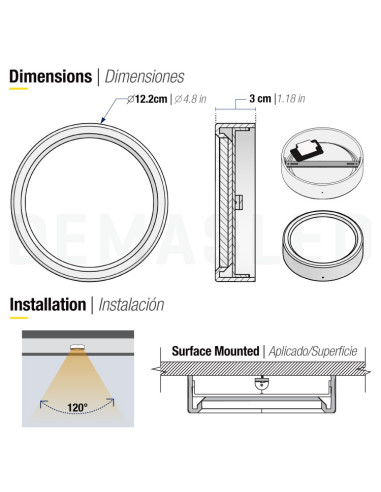 Plafón LED redondo blanco de 12cm, 6W 390lm, aplicar