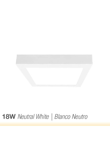 Plafón LED cuadrado de superficie 18W 1440lm 22x22cm 100-240V