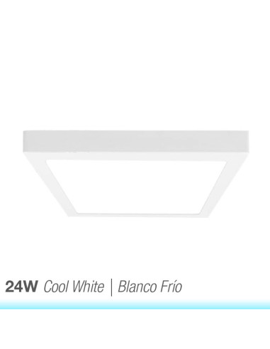 Plafón LED cuadrado blanco de 30x30cm, 24W 1920lm, de aplicar