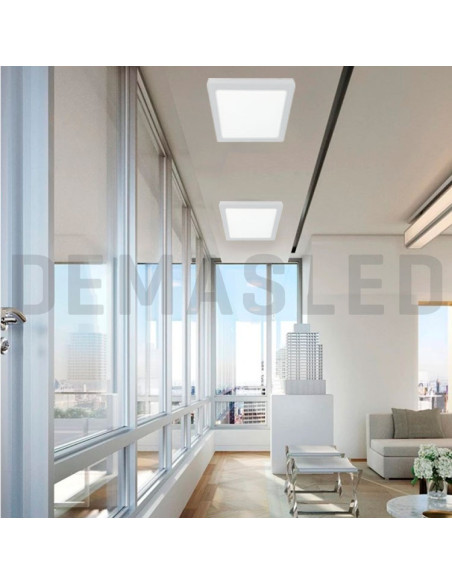Plafón LED cuadrado blanco de 30x30cm, 24W 1920lm, de aplicar