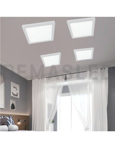 Plafón LED cuadrado blanco de 30x30cm, 24W 1920lm, de aplicar