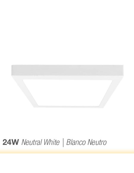 Plafón LED cuadrado blanco de 30x30cm, 24W 1920lm, de aplicar