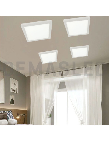 Plafón LED cuadrado blanco de 30x30cm, 24W 1920lm, de aplicar