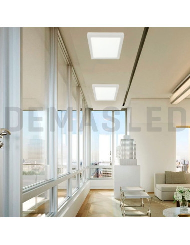 Plafón LED cuadrado blanco de 30x30cm, 24W 1920lm, de aplicar