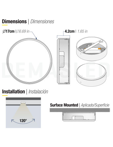 Plafón LED redondo FRAMELESS de 17cm, 22W 1870lm, de aplicar