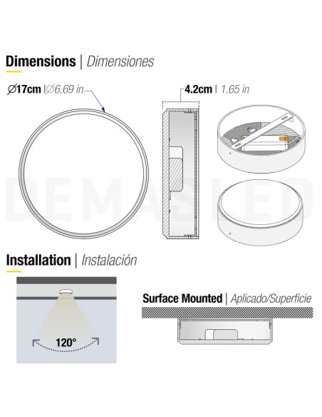 Plafón LED redondo FRAMELESS de 17cm, 22W 1870lm, de aplicar