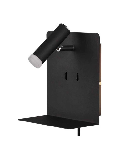 Aplique con foco de lectura negro con puerto USB