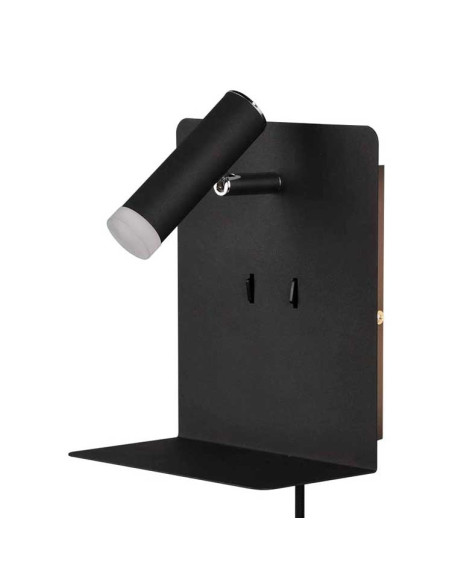 Aplique con foco de lectura negro con puerto USB