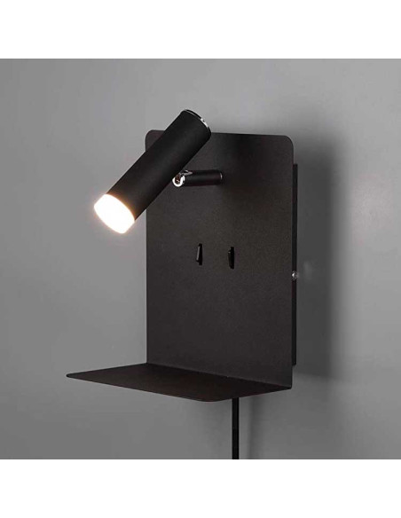 Aplique con foco de lectura negro con puerto USB