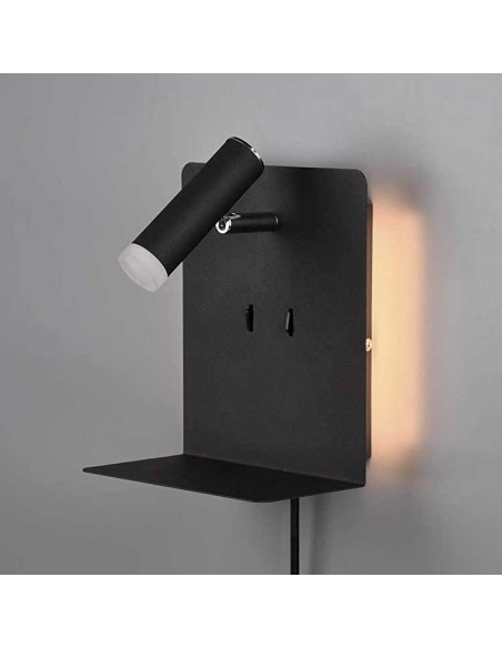 Aplique con foco de lectura negro con puerto USB